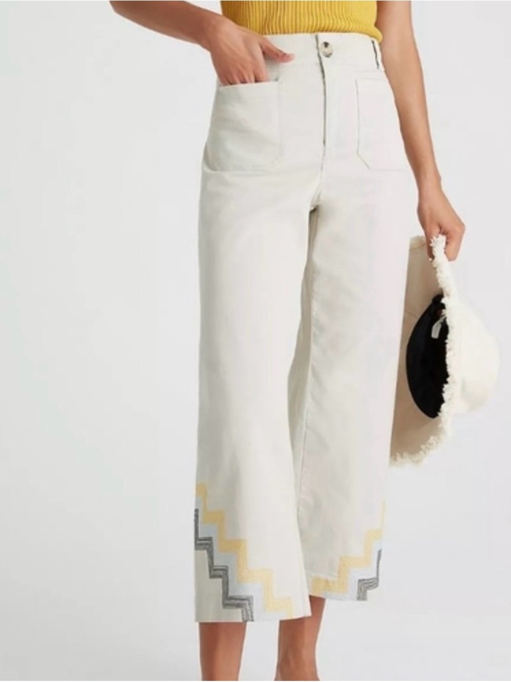 NWT Anthropologie Maeve Hallee Embroidered Wide Leg Pants Size 14